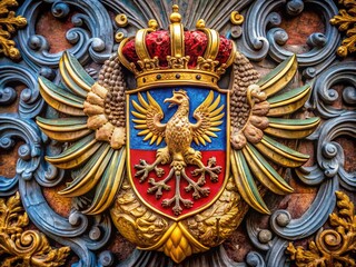 Historic Royal Coat of Arms: Eagle, Crown, and Shield - Detailed Heraldic Blazon