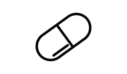 Simple line art icon of a pharmaceutical capsule on white background