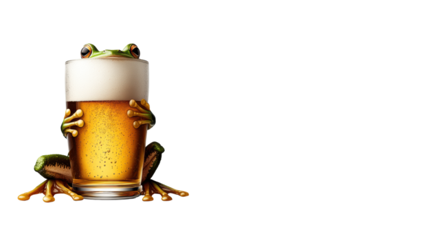 Frog Holding Beer Glass on Transparent Background