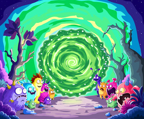 Monsters near the glowing green portal