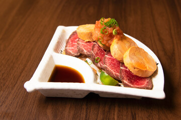 安康の肝とローストビーフ