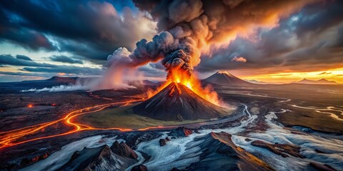 Iceland Volcano Eruption: Aerial Bokeh View - Dramatic Volcanic Landscape