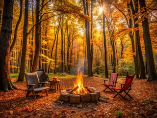 Idyllic Autumn Campsite: Cozy Bonfire & Forest Escape for Weekend Getaway