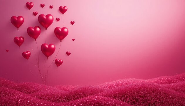 A romantic display of floating red hearts against a soft pink gradient background. concept Valentine's Day