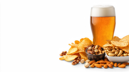 Beer with Snacks on Transparent Background