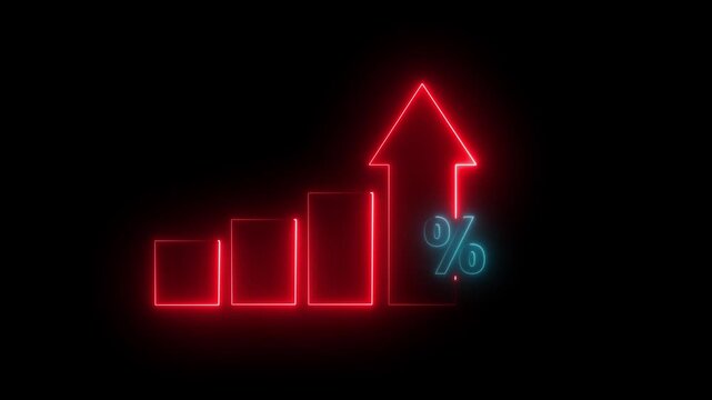 Businessman using calculator with percentage graph symbol and up arrow. Dividends and long term investment to beat inflation. Investment growth and profit. Glowing neon background. 4k 
