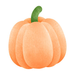 A hand-painted watercolor illustration of a classic whole orange pumpkin, capturing the essence of autumn and the Halloween season.
