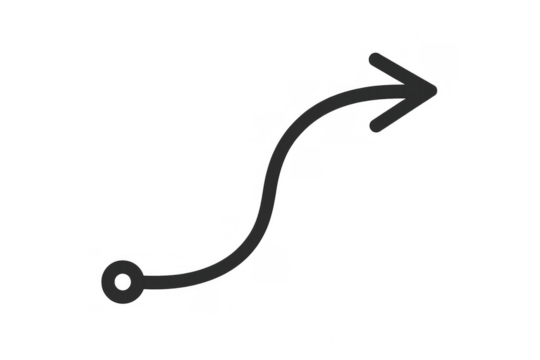 Wavy arrow showing a changing path or strategic business movement, indicating complex direction and progress