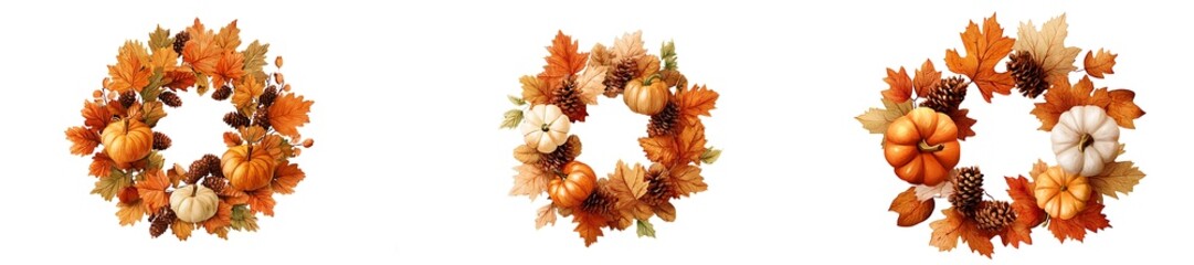 Autumnal Harvest Wreaths Assortment with Pumpkins and Pinecones