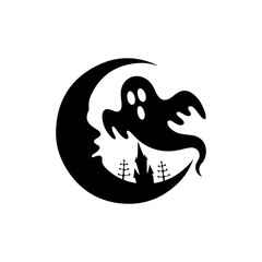 Black Luna Halloween Silhouette Vector.