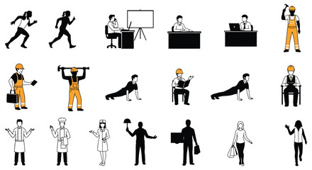 Obraz premium Illustration of various professions including runner, interviewer, office worker, construction worker