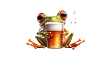 Frog with Beer Mug on Transparent Background