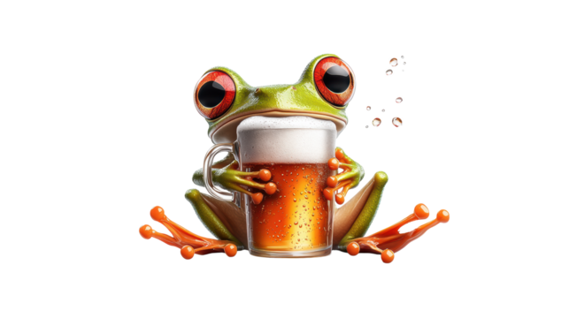 Frog with Beer Mug on Transparent Background - Powered by Adobe