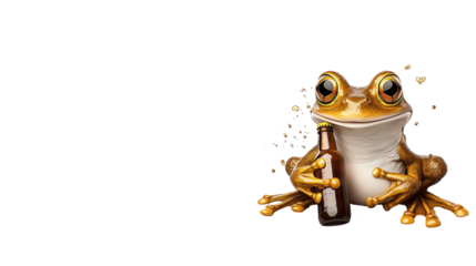 Frog Holding Beer Bottle on Transparent Background