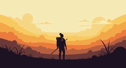 Sunset Silhouette hiking Landscape