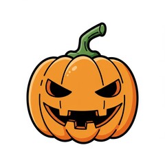 Cartoon Halloween pumpkin with angry face and green stem  