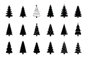 Obraz premium christmas tree icon set - black silhouette vector collection