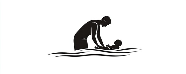 Vector icon of baby changing station with caregiver figure.