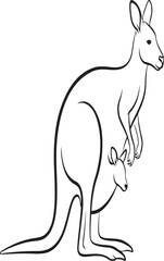 Silhouette of a kangaroo with a joey in its pouch, showcasing the iconic australian marsupial and its young one