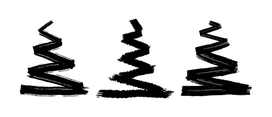 Minimalist Black Brush Stroke Christmas Tree Vector Illustration – Abstract Grunge Holiday Design for Modern Greeting Cards and Winter Decoration