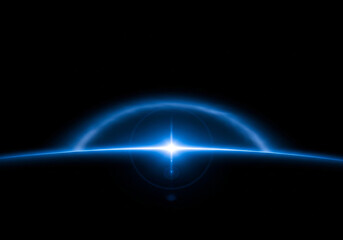 Fototapeta premium Blue Horizon Light Beam: Abstract Space Glow Minimalist Design Planet Futuristic Light Background Graphics