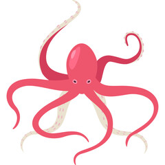 A pink octopus illustration with cream colored suction cups and long tentacles in a cartoon style with a white background