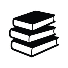 A minimalist black and white depiction of a stack of three books