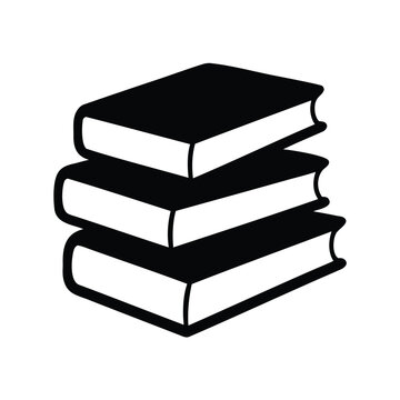 A minimalist black and white depiction of a stack of three books