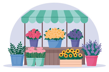 Vibrant flower market stall brimming with colorful bouquets.