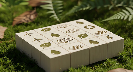 Eco energy blocks renewable power sustainability green leaf water solar wind nature environment future