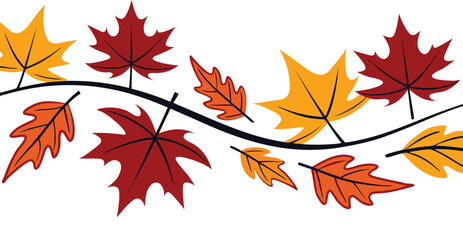 Fototapeta premium Autumn Leaves and Swirls Border Design