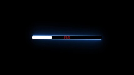 Futuristic loading bar at 45 percent completion with blue neon glow on black progress bar progress