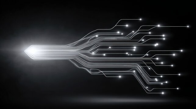 Glowing circuit board with illuminated lines representing ai business automation framework and technological concepts