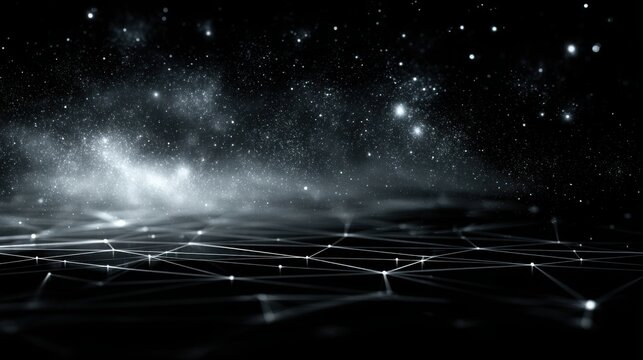 Starry black and white background depicting celestial patterns for ai business constellation mapping and interrelations