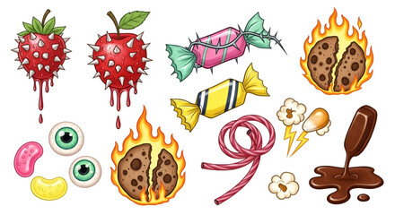 Halloween candy scary sweets spooky treats vector illustration graphic design elements for cards and posters