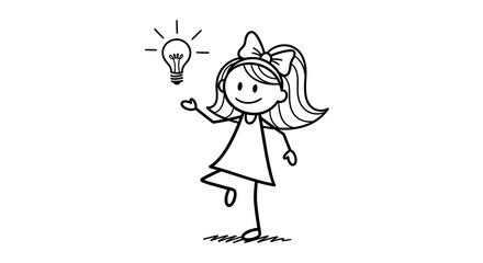 Girl with a bow and a light bulb, having an idea.