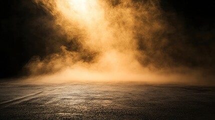 Obraz premium Smoky, golden spotlight on dark ground