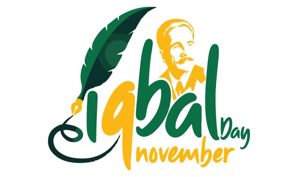 "Iqbal Day Quill Logo &ndash; Creative Green & Yellow Tribute Design Honoring Allama Iqbal&rsquo;s Literary Legacy"