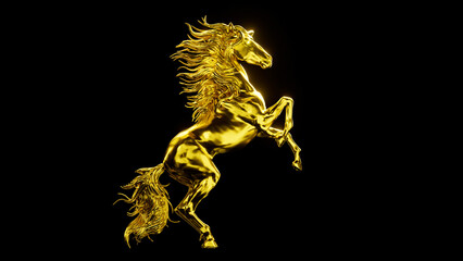 Galloping golden horse on black background