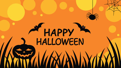 Happy Halloween Night Background with Pumpkin and Bats