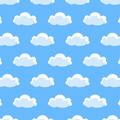 A seamless hand-drawn cloud pattern. A pattern of white clouds in a blue sky as a seamless background. Perfect for wallpaper, fabric prints, web design, and wrapping paper.