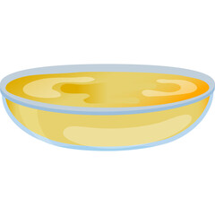 A Simple Yellow Soup In A Transparent Bowl With A Light Blue Rim On A White Background