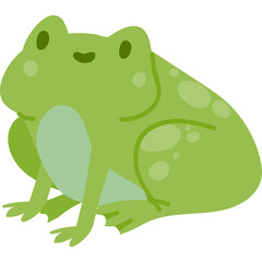A Simple Cartoon Style Green Frog Sitting On A Transparent Background With A Cute Happy Expression And Light Green Spots On Its Back And Legs