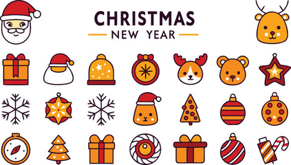 Fototapeta premium christmas and new year minimalist line icon set
