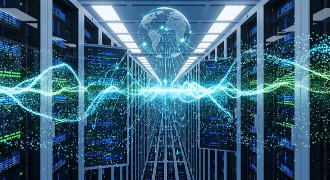 Data Center Power Surge - Global Network Infrastructure and Energy Flow.