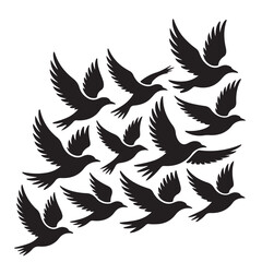 Silhouette of flying birds on white background. Inspirational body flash tattoo ink. Vector.
