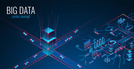 Big Data. Abstract digital futuristic vector illustration on technology background. Data mining and management concept. Hand drawn art.