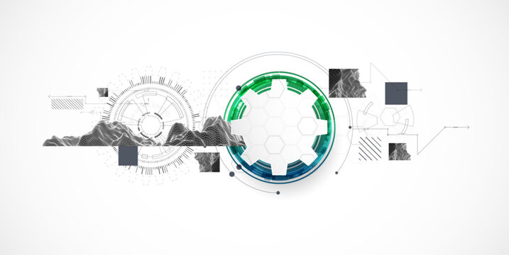 Abstract background. Scientific and technological concept with the use of technical elements formed in the shape of a circle. Vector.