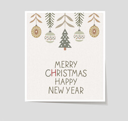 Christmas gift card . Invitation. Vector illustration. Hand drawn design elements. Perfect for winter holidays . Template for  New Year greetings.