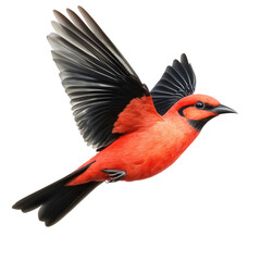 Scarlet Tanager bird full body view isolated on white or transparent background